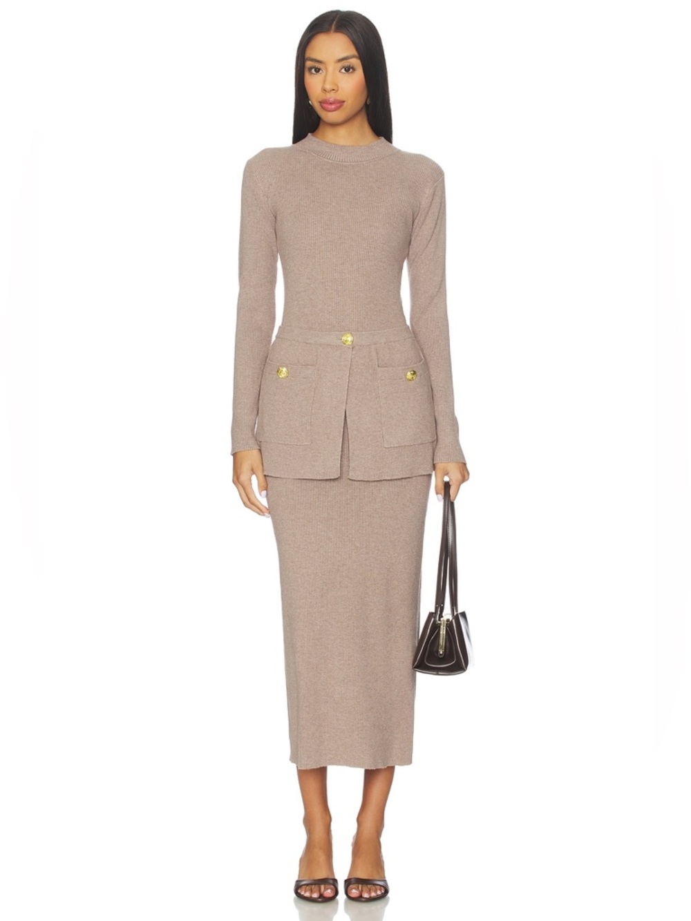 MAUDE CLUB Revolve  Pearson Knit Dress in Camel XS NEW Midi Designer